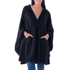 2194 Artisan Handmade Alpaca Blend Hooded Ruana Cape Andean With Acrylic